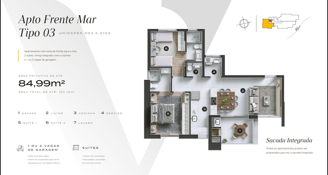 Planta apartamento Tipo 03 frente mar Coral Gables